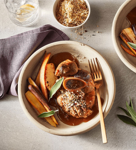 Jarret de veau de grain tranché 1.25 pouces - style osso buco (4 unités par sac entre 0.95 -1.2 kg) Congelé